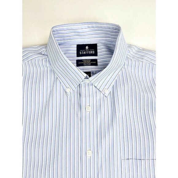 Stafford Regular Fit Size 16.5 32-33 Men's Blue White Stripe Button Down Shirt - Picture 1 of 9